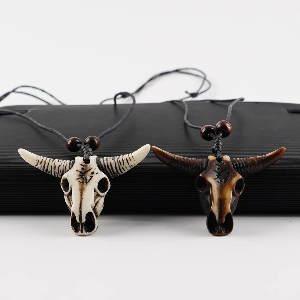 Ожерелье Tauren с подвеской в виде черепа коровы крутой чокер с головой быка Ретро ювелирные изделия в этническом стиле имитация кости яка ожерелье амулет