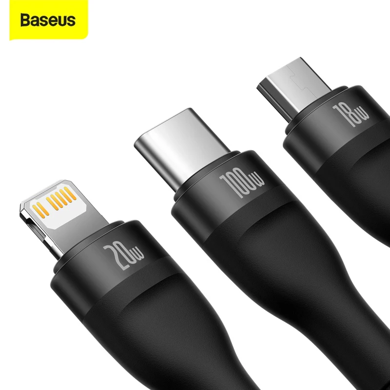 

Baseus 3 in 1 USB Type C Micro Cable For Samsung S21 Xiaomi Redmi Huawei PD 100W Fast Charging For iPhone 13 12 11 Pro Max