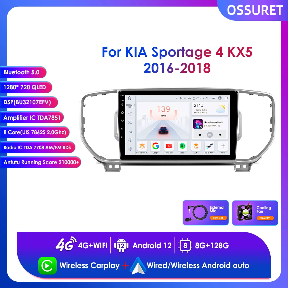 Автомагнитола 2DIN 9 дюймов мультимедийный плеер беспроводной Carplay Android для KIA Sportage 4