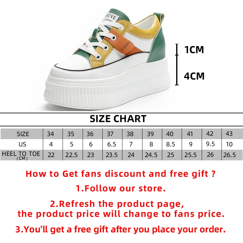 7cm Elevator Shoes Genuine Leather Hidden Heel Platform Wedge Chunky Sneakers Summer Autumn Women Lace Up Mixed Color  Shoes