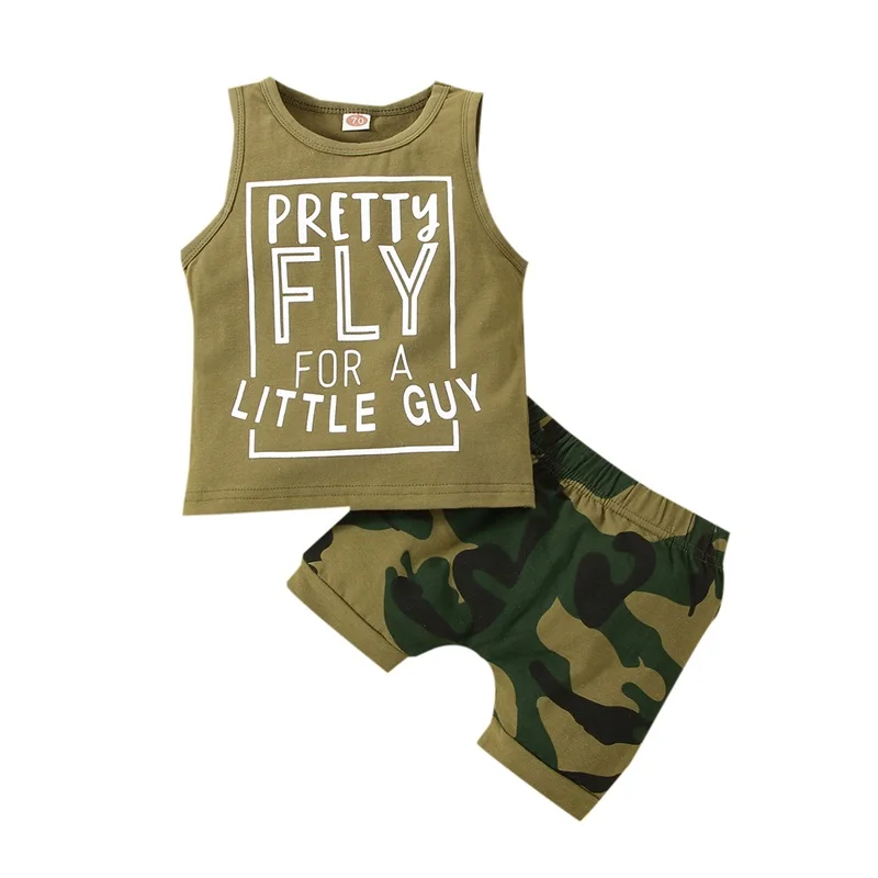

2022 Baby Boys Pants Suit Summer Sleeveless Letter Crew Neck T-Shirt+ Camouflage Short Pants Toddler Shorts Tracksuit Set Outfit