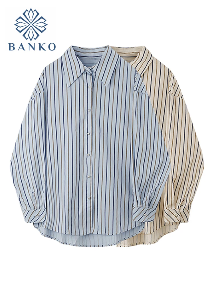 2021 New Korean vintage Simple Striped Shirt Office Lady Elegant Fashion Long Sleeve Blouse Women Blusas Mujer Woman Tops Female