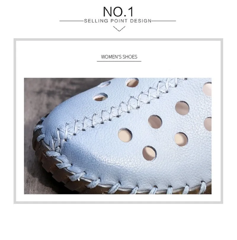 Genunie Leather Woman shoes Retro Manual Suture Summer Cutouts Loafers Slip On Sandals Woman's Orthopedic Moccasins