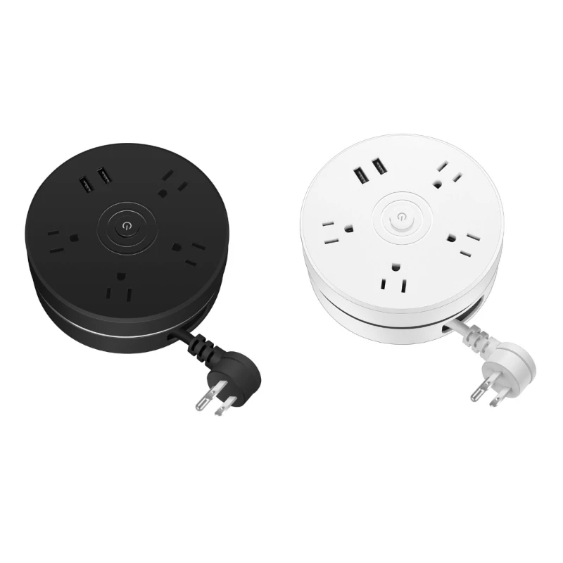 HXBE 6 in 1 Retractable Power Strip with 5.9ft Extension Cable Cord 4x Outlet & 2pcs USB Port US Plug Wall Charger Dock