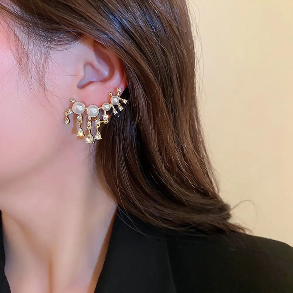 

1 Pair Korean Delicate Pearl Rhinestone Stud Earring Ear Bone Clip For Women Girl Elegant Ear Cuff Earrings Fashion Jewelry