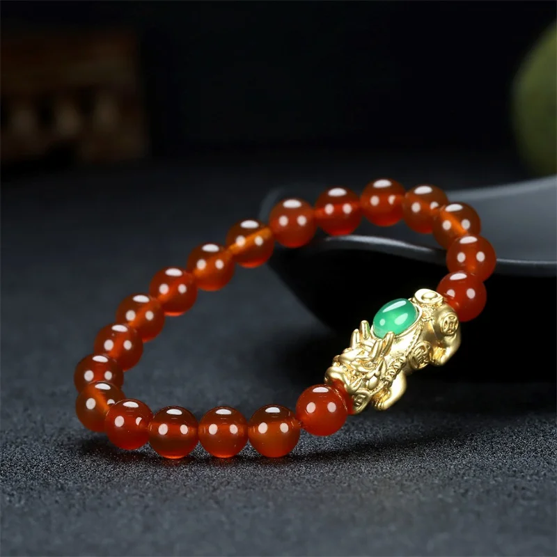 

Natural Red Agate Lucky Pixiu Bracelet Men Women Pulsera Feng Shui Genuine Natural Jades Wealth Brave Troops Amulet Bracelets