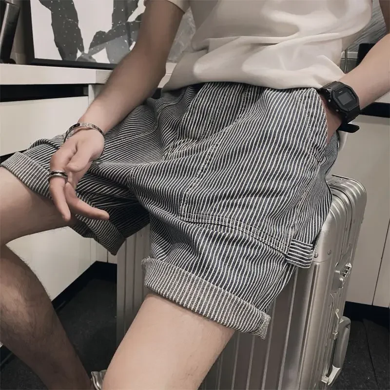 Мужские джинсовые шорты в полоску с карманами размеры до Xxxl