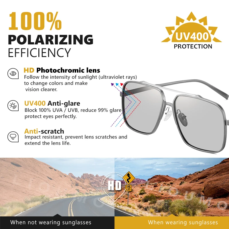 Новый дизайн большие фотохромные поляризационные солнцезащитные очки мужские