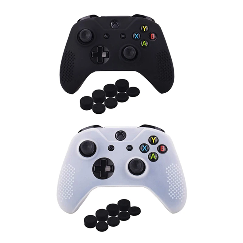 

Studded Silicone Cover For Microsoft One X & One S Controller X 2 With Pro Thumb Grips 16 Pieces(Black/White)