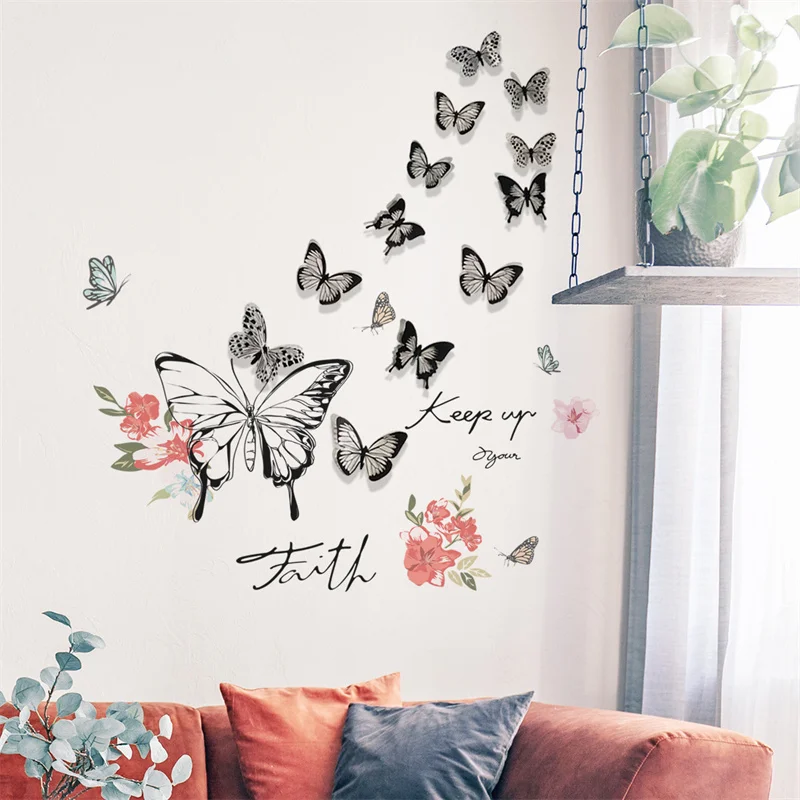 Черные 3D наклейки на стену в виде бабочки Свадебный декор самоклеящиеся домашняя