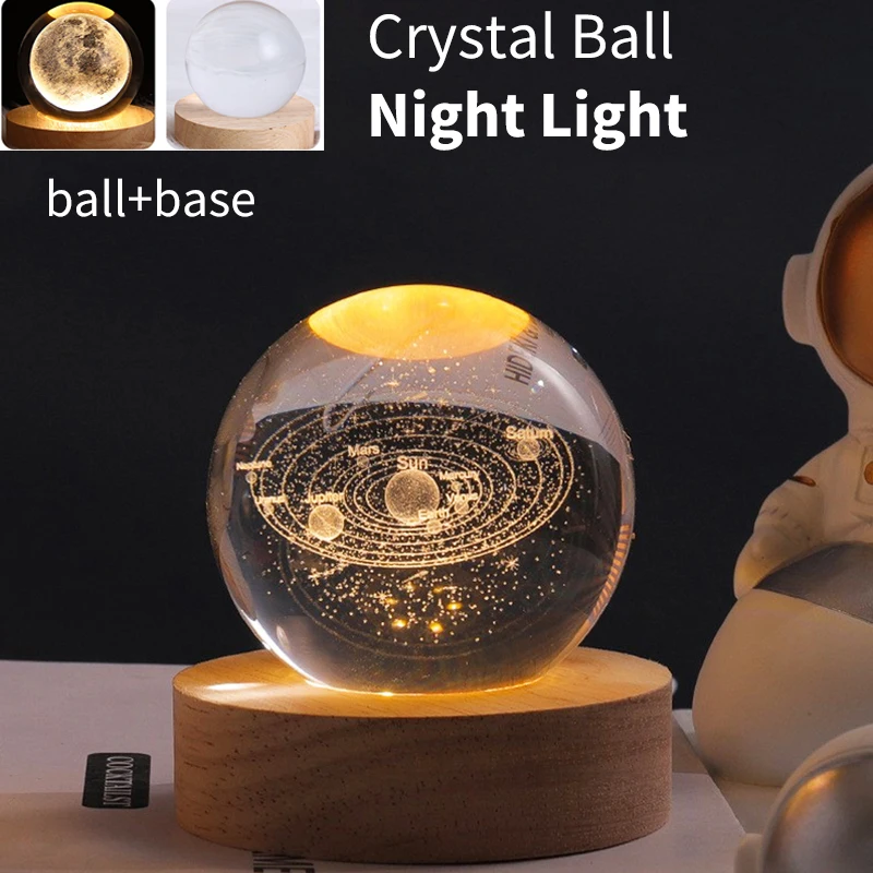 

Crystal Ball Night Lights Glowing Planet Galaxy Astronaut 3D Planet Moon Lamp Atmosphere Lamp Home Decor Christmas Gift Lamp