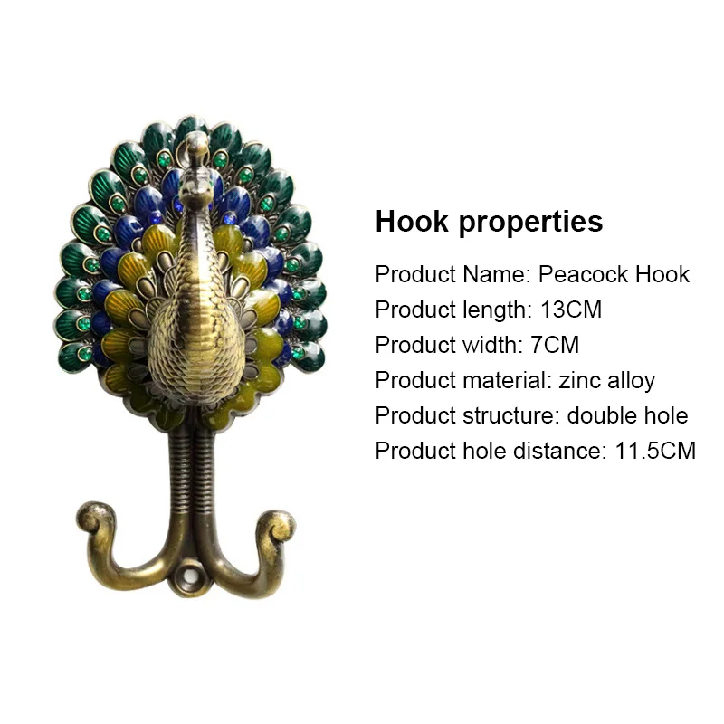 

Alloy Vintage Peacock Curtain Hooks Colorful Antique Wall Hangers Home Kitchne Bathroom Organizer Utensils Home Accessories