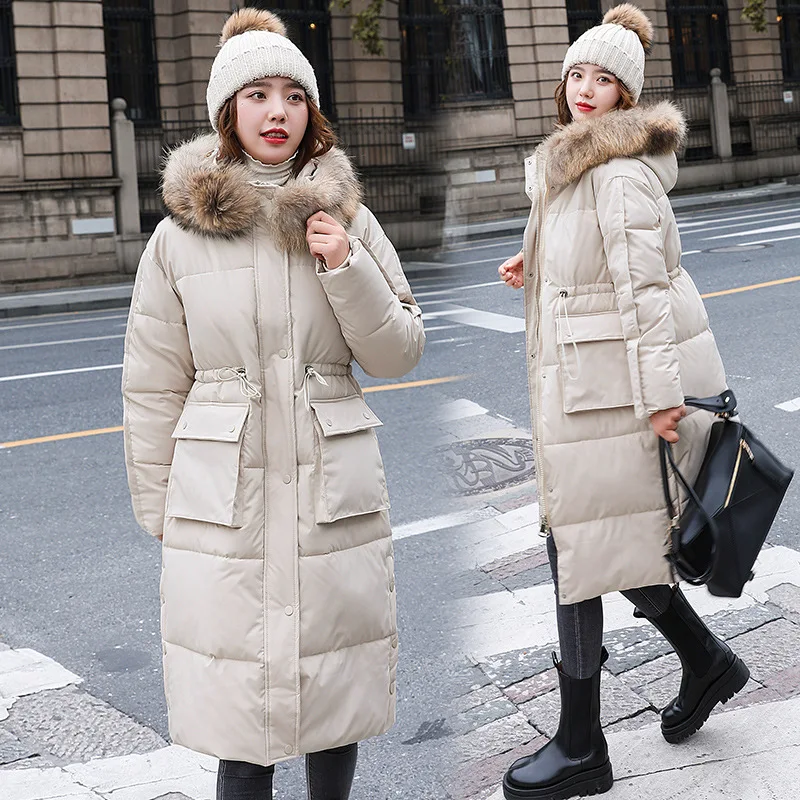 Down cotton jacket women casual self-cultivation 2022 new mid-length over-the-knee thick coat women's clothing