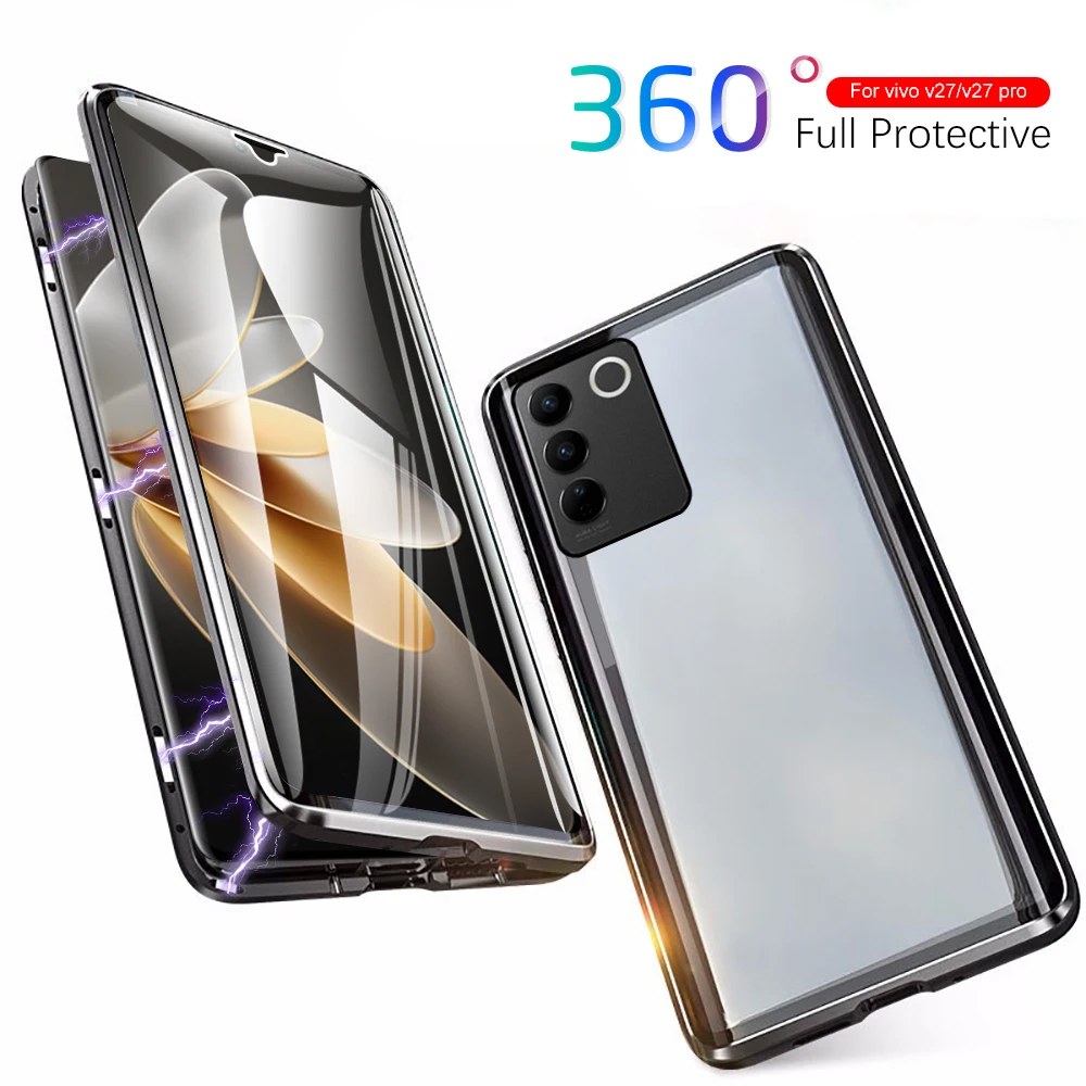 

New 360° Magnetic Double-Sided Tempered Glass Case For Vivo V27 Pro 5G Vavo V 27 V27Pro VivoV27 VivoV27Pro Flip Protective Cover