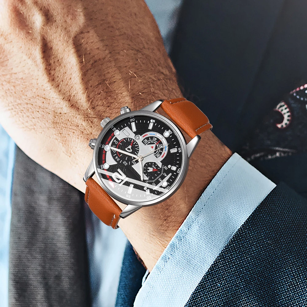 4 шт./набор мужские кварцевые часы с кожаным ремешком