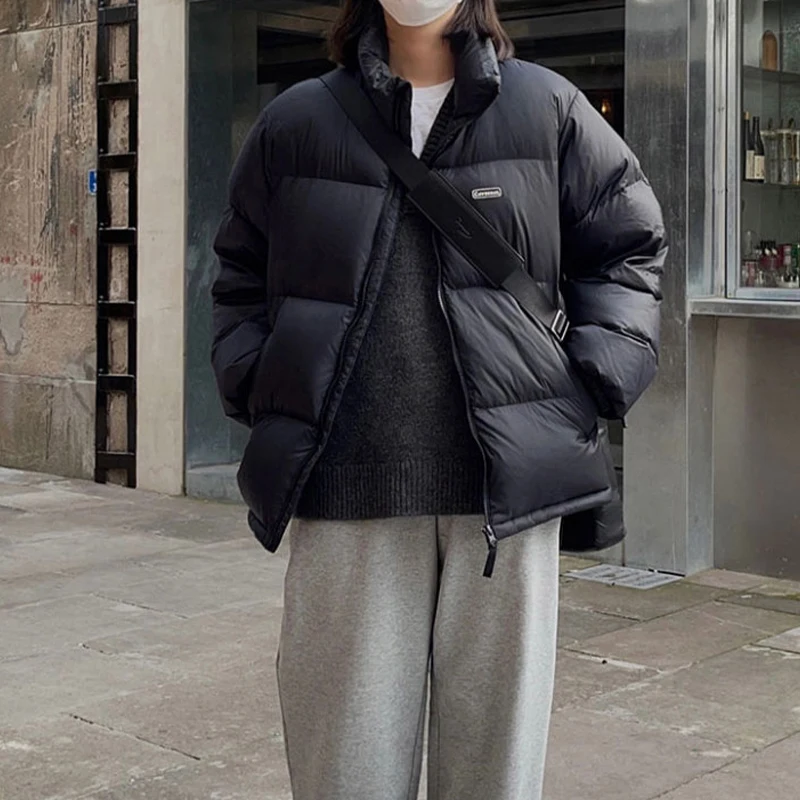Women's Fashion Black Parka Loose Versatile Solid Thermal Down Padded Jacket Winter Thickened Casual Outerwear 2022 New