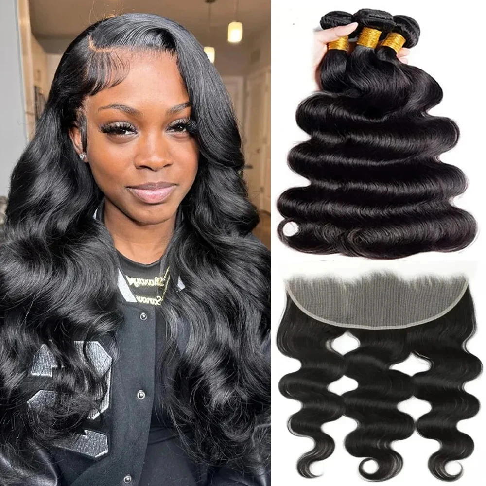 Волнистые искусственные человеческие волосы на сетке 13x4 с 3 звеньями бразильские