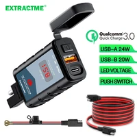 extractme qc3 0 dual usb motorcycle charger waterproof 12v power supply adapter with switch voltmeter socket moto accessories