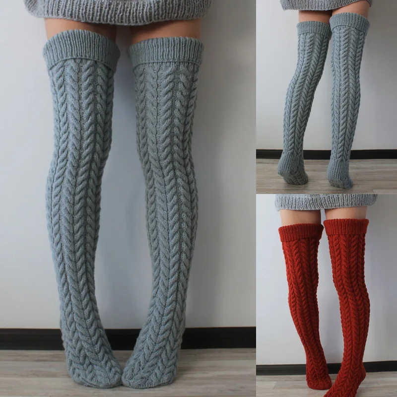 New Women Knitted Wool Leg Warmers Long Over The Knee Solid Color Hollow Mesh Stacked Socks Winter Warm Socks Home Long Socks