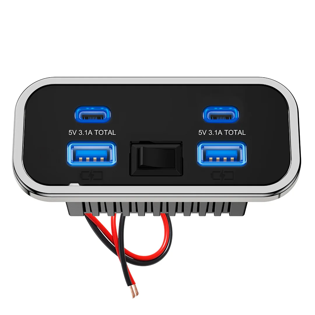 

Автомобильное зарядное устройство с двумя портами USB Type-C, 4 порта, разъем для быстрой зарядки QC3.0 + PD3.0, адаптер питания для внедорожника, автофургона, кемпинга, морского автобуса