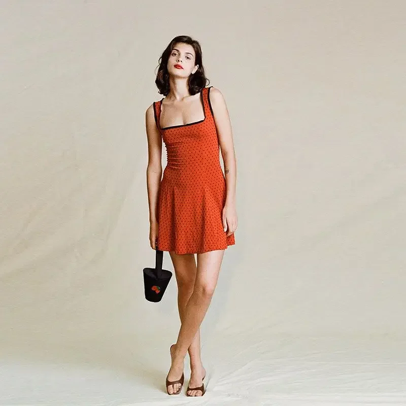 Женское винтажное платье в горошек Красное Облегающее Платье-трапеция во