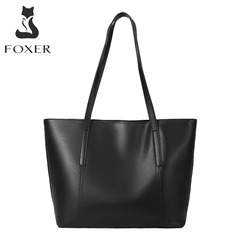 foxer new office lady premium tote bag split leather woman handbag large capacity versatile female shoulder bag top handle purse free global shipping