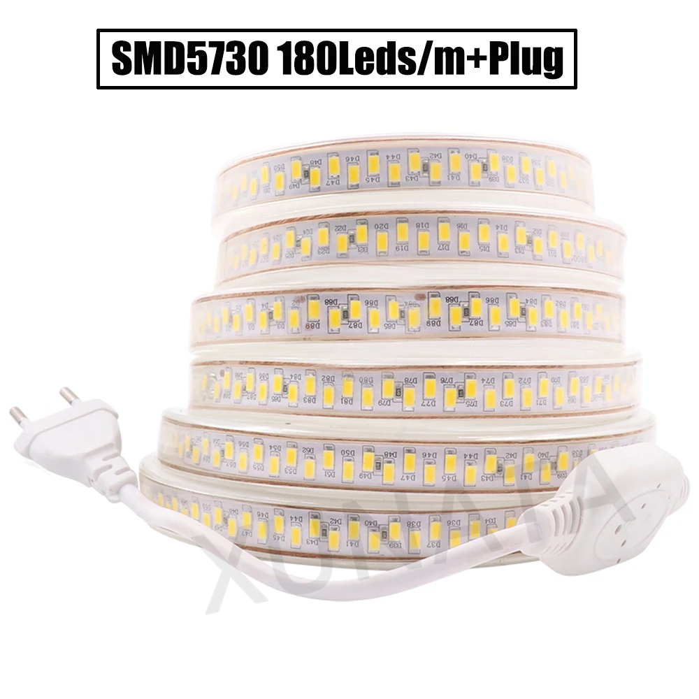 AC220V SMD 5730 светодиодный светильник 180 светодиодов/м Водонепроницаемая