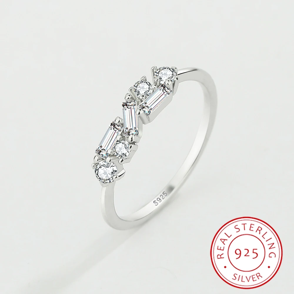 

2022 NEW Fashion Geometric Oval Diamond Couple Ring For Women Round Crystal Genuine Sterling Silver Valentine's Day Jewelry