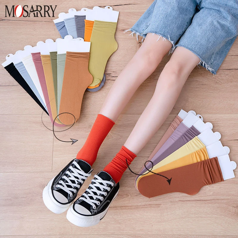 

Fashion Women Pile Socks Pinkycolor Thin Solid Korean Style Cool Breathable Summer Girl Middle Tube Socks