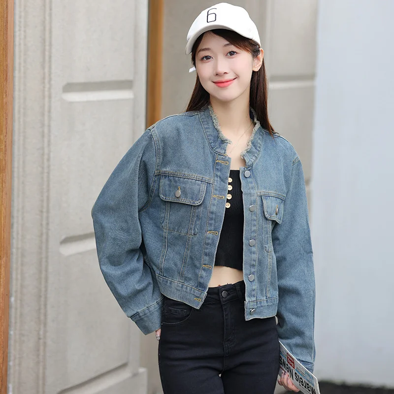 Модная джинсовая куртка в корейском стиле ретро маленького дизайна женский