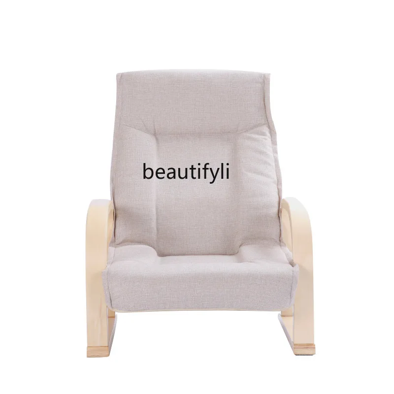 

zqSolid Wood Folding Chair Living Room Couch Linen Leisure Chair Office Chair Lunch Break Chair Recliner