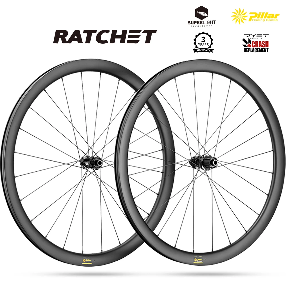 RYET Carbon GRAVEL Wheelsets Ratchet Hub Tubeless Ready Disc Brake Bike Wheels Center-Lock/6 Bolt Bicycle Rimset Cycling Parts