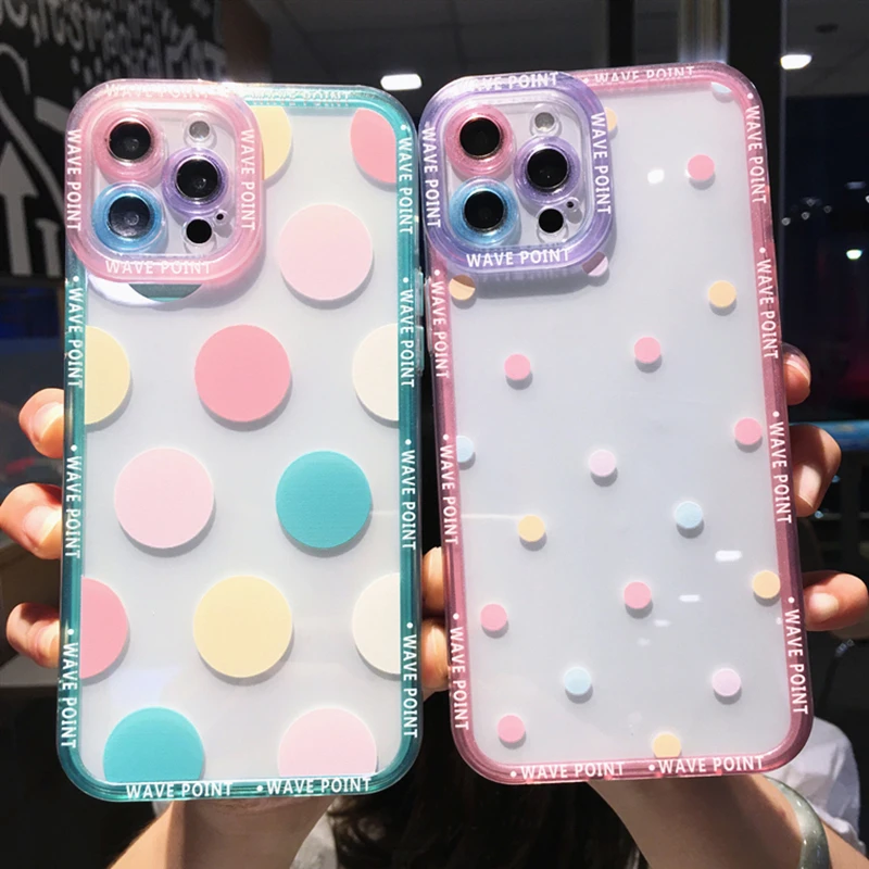 

Fashion Color Camera Protection Wave Point Phone Case For iPhone 11 12 13 14 Pro XR XS Max 7 8 Plus SE2 SE3 Smile Silicone Cover