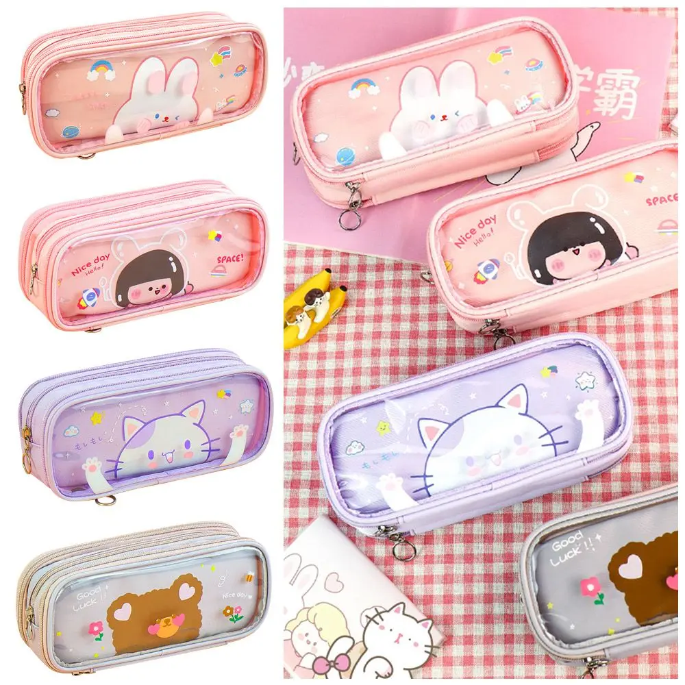 

Simple Multifunctional Small Fresh School Supplies Stationery Bag Cute Transparent Pencil Case Large Capacity