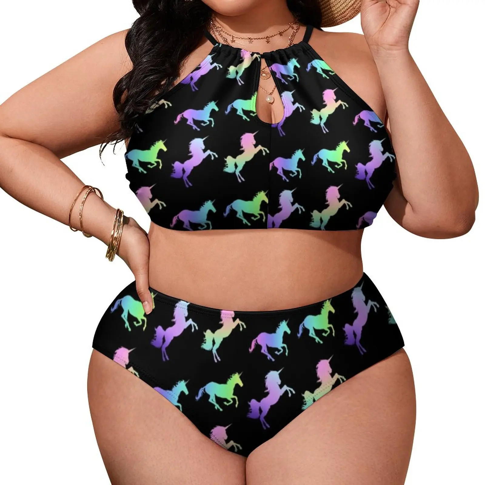 

Rainbow Unicorn Bikini Set Sexy Colorful Animal Print Bikini Swimsuit Push Up Swimwear Kawaii Bathing Suit Beachwear Large Size