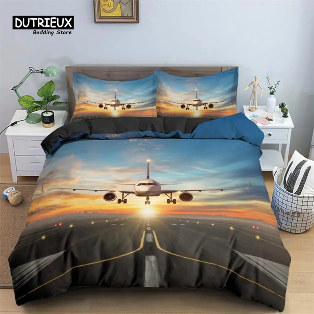 3D Airplane Printed Bedding Set Kids Adults 2/3pcs Duvet Cover With Pillowcase Comforter Quilt Luxury