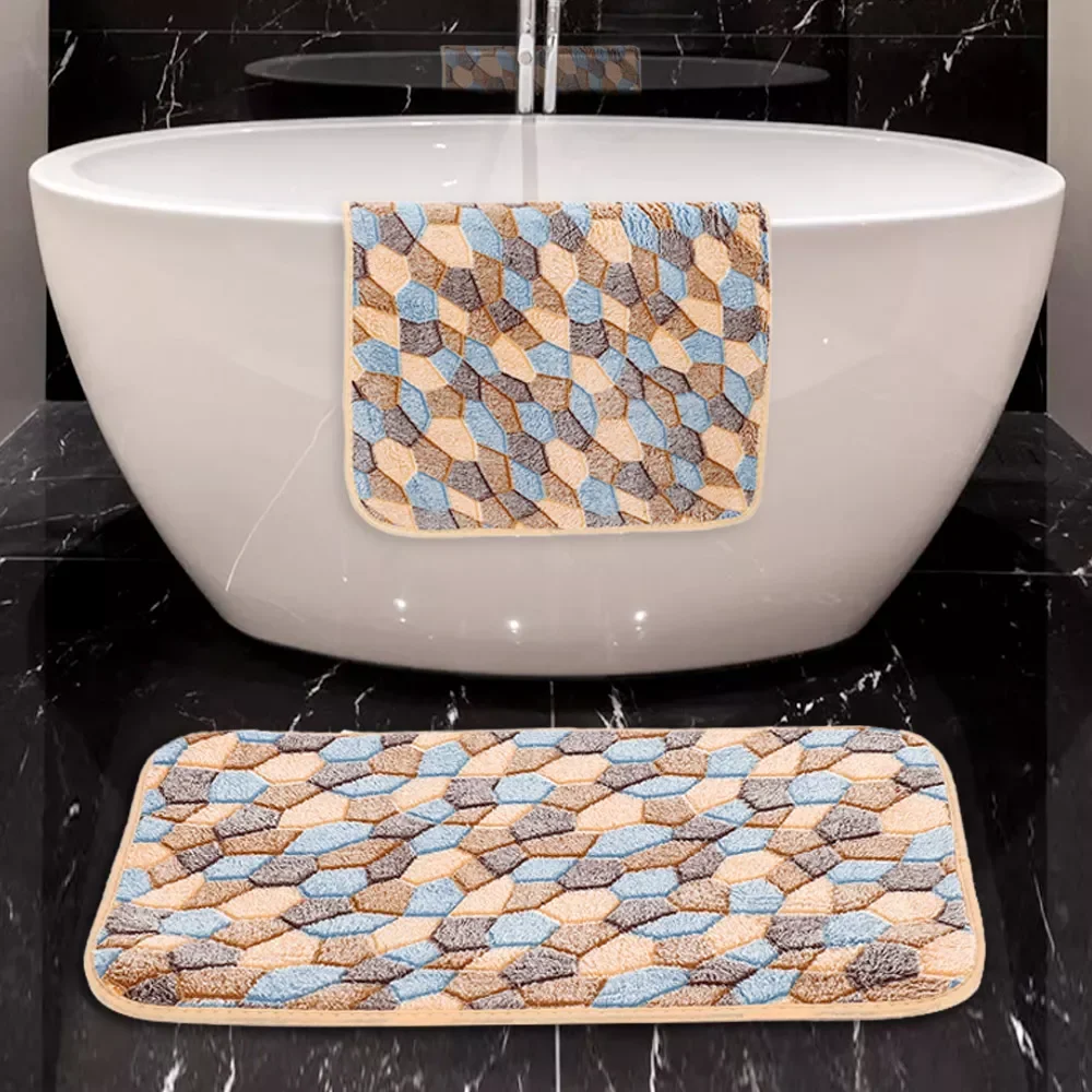 

Mat Bathtub Side Carpet Non-slip Absorbent Shower Room Door Entrance Soft Coral Velvet Offset Printing Bathroom Supply