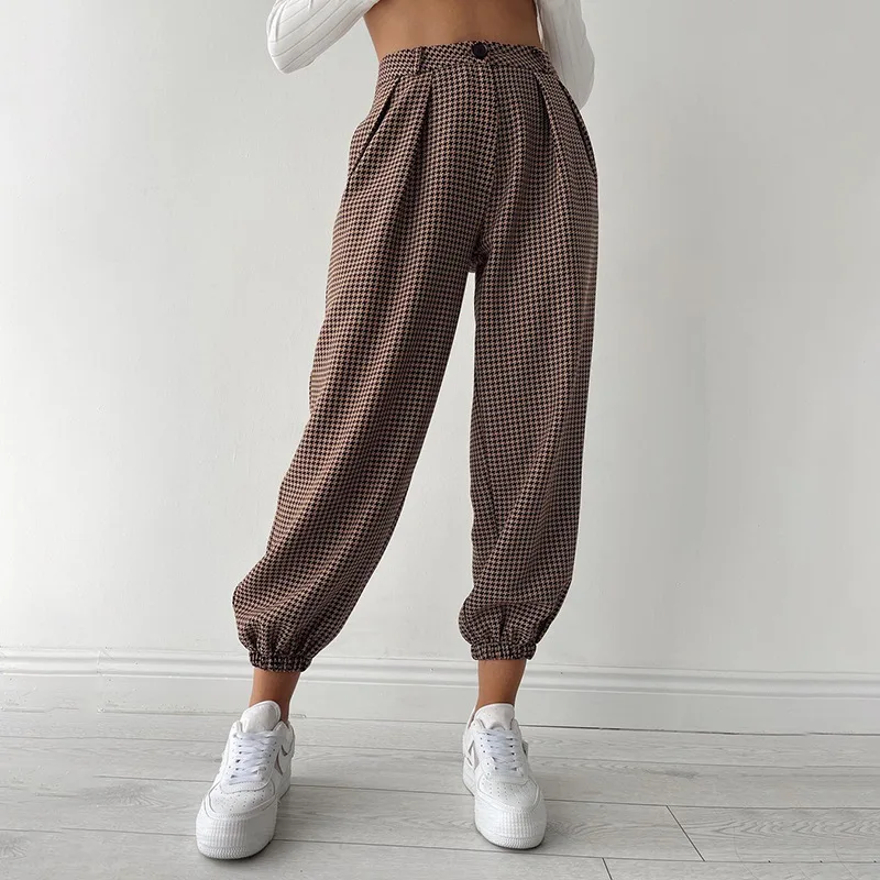 

Autumn and Winter New Style 2022 Check Pattern Beam Leg Loose Casual Pants Women Joggers Sweat Pants Women Vintage Streetwear