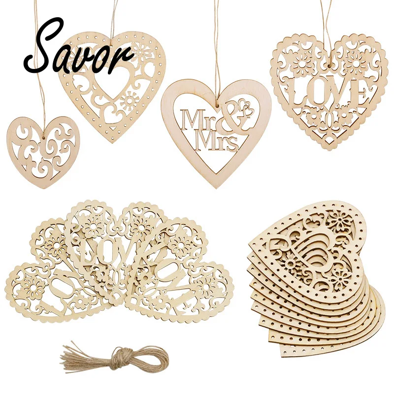 Деревянное свадебное украшение с лазерной резкой подвесное любовным сердцем