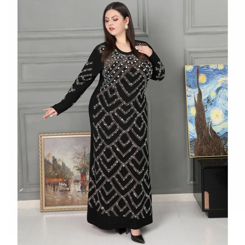 

African Dresses For Women 2023 Spring Africa Clothing Muslim Diamond Long Maxi Dress High Quality Fashion Abaya African For Lady
