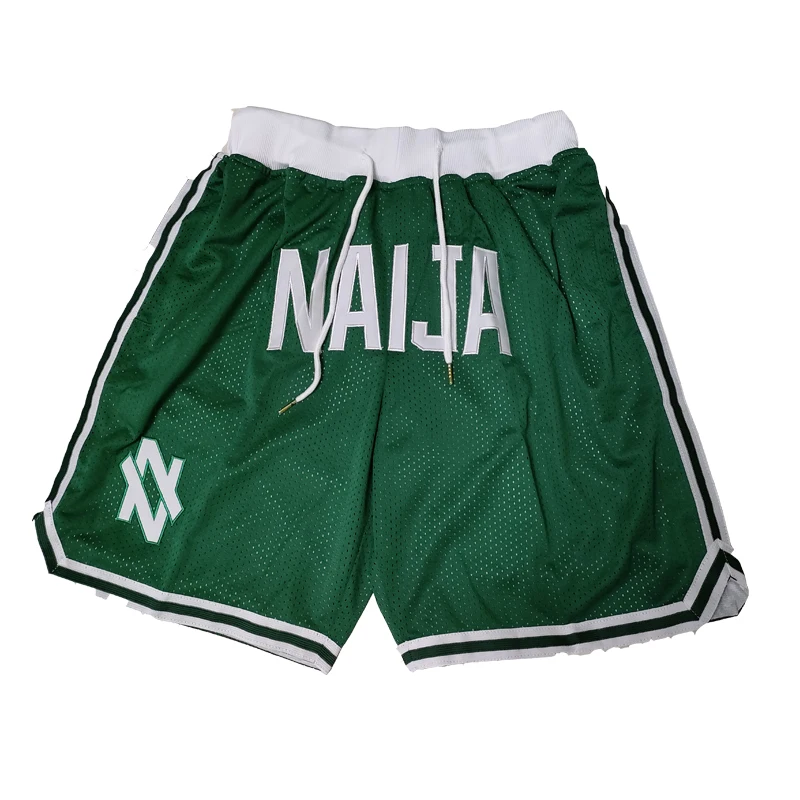 

Basketball Shorts NAIJA Sewing Embroidery High-Quality Outdoor Sport Beach Pants Shorts four pockets Green 2023 Mesh fabric