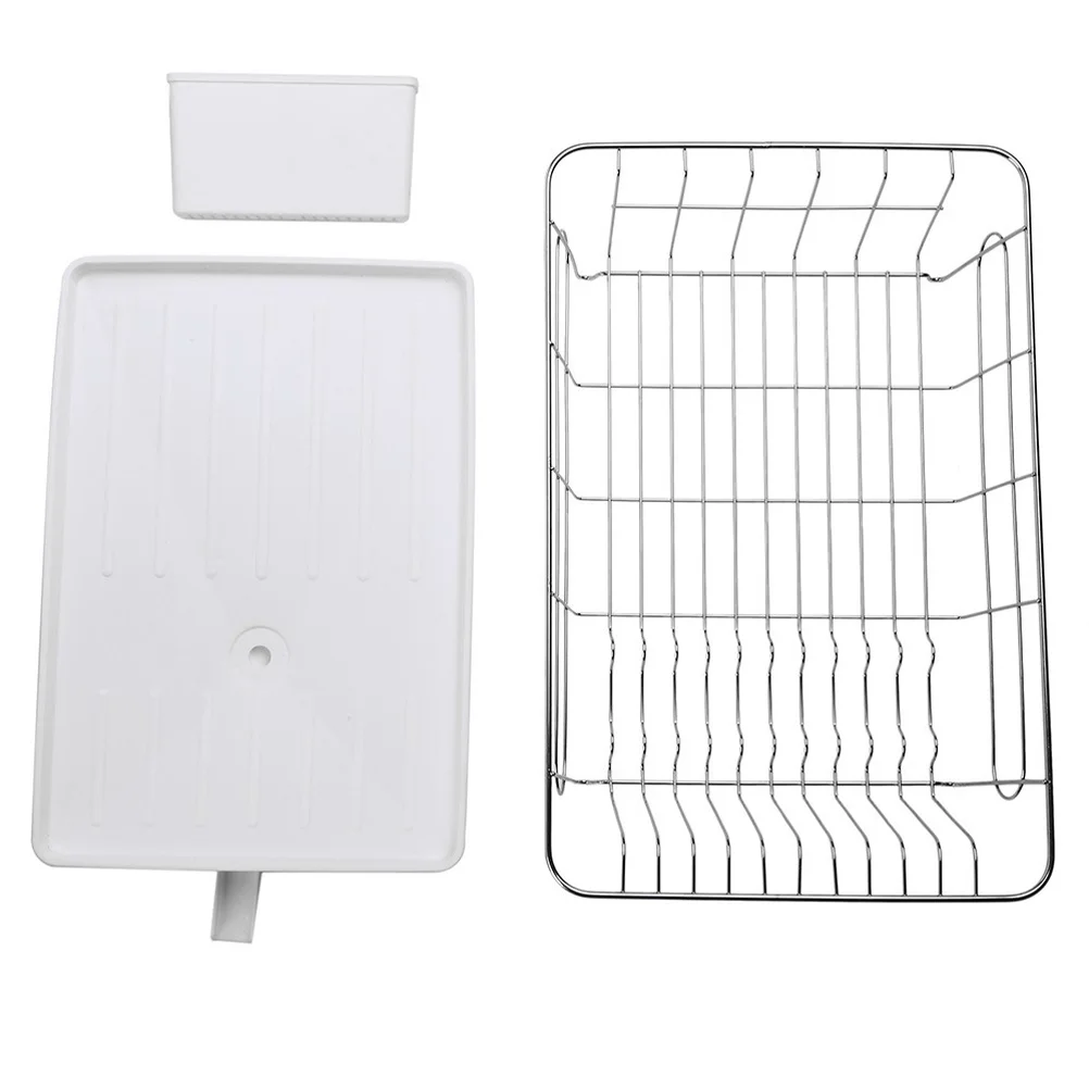 

Dish Rack Drainer Holder Kitchen Drying Organizer Steel Cutlery Plate Stainless Tray Strainer Wooden Shelf Sink Drain Utensil