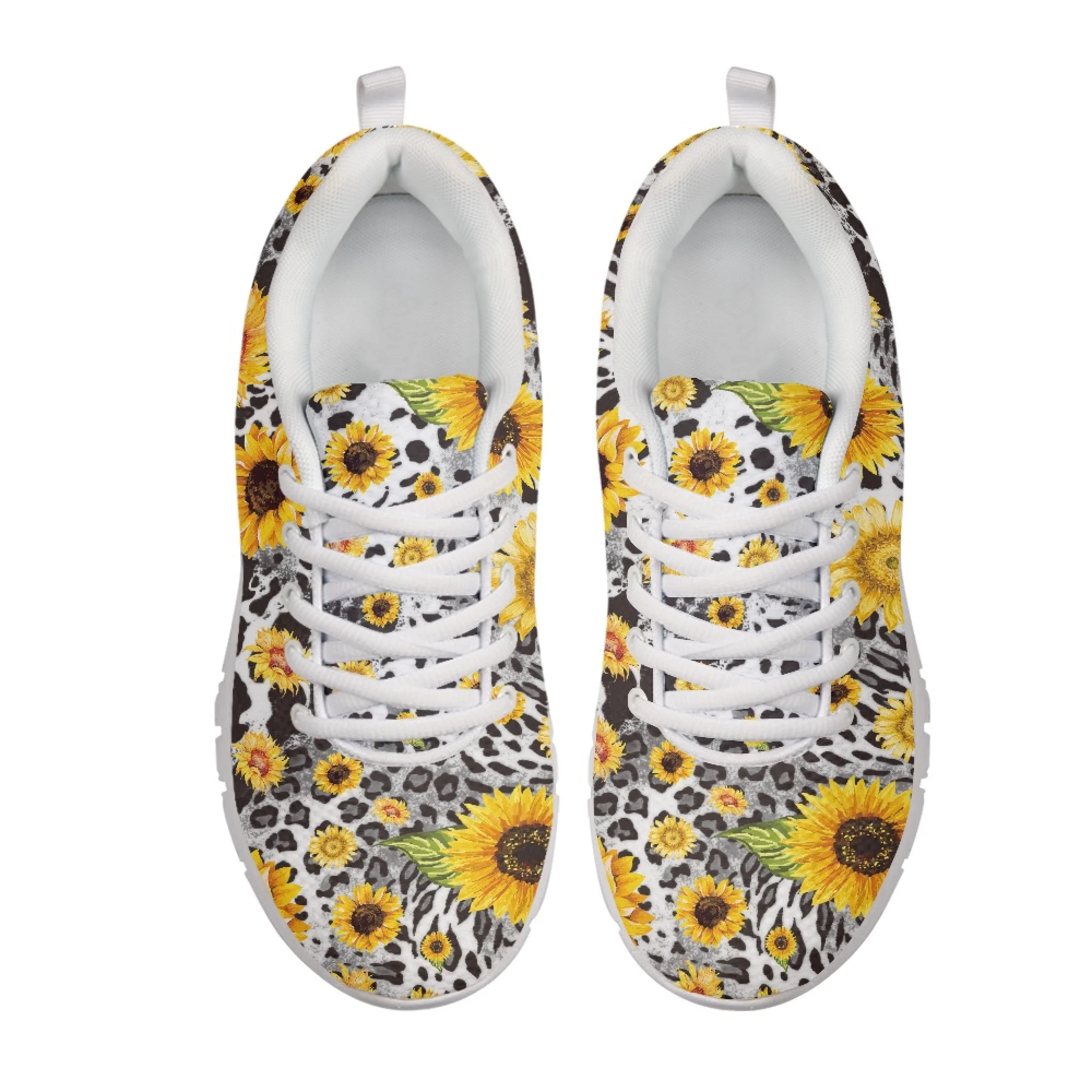 Yikeluo Sunflower Leopard Print Designer Shoes Women Breathable Mesh Soft Sole Girls Sneakers Flats Lightweight Zapatillas Mujer