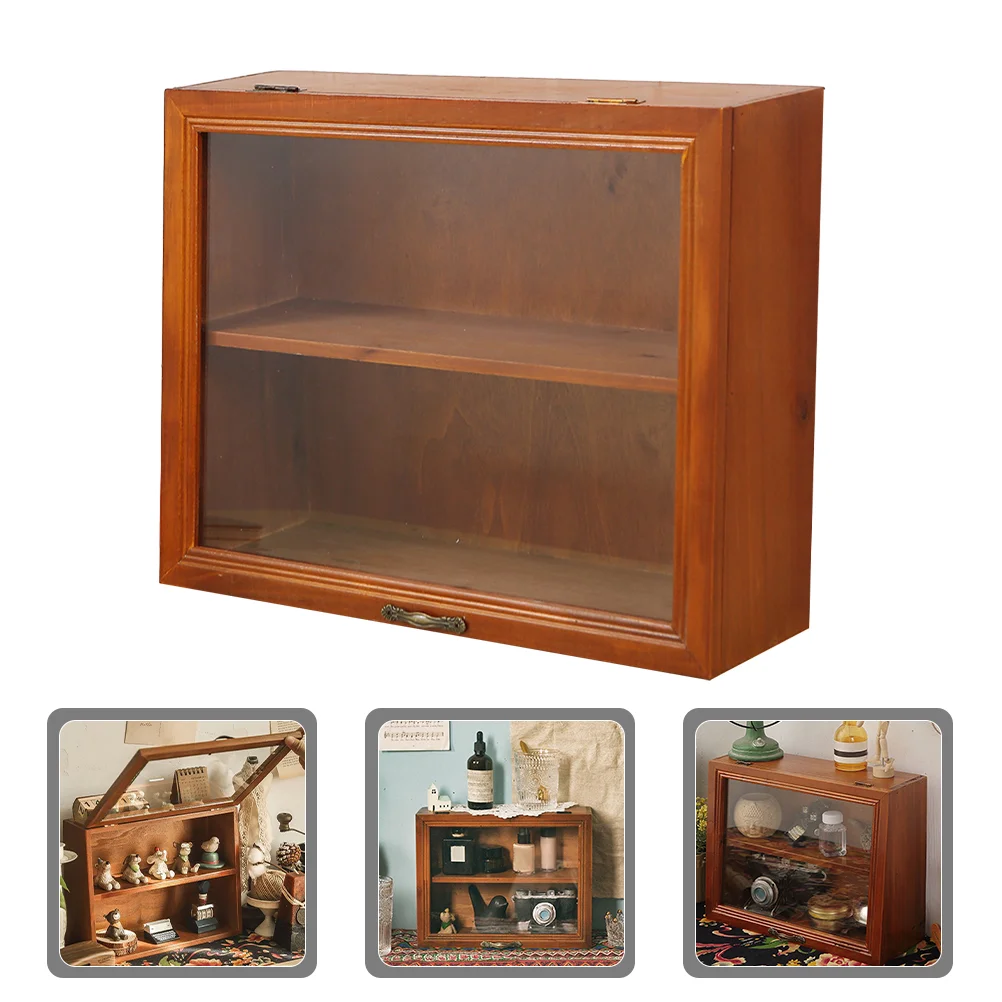 

Glass Display Cabinets Cosmetics Holder Figures Showcase Stand Desktop Small Table Set Action Car Model Rack Wood