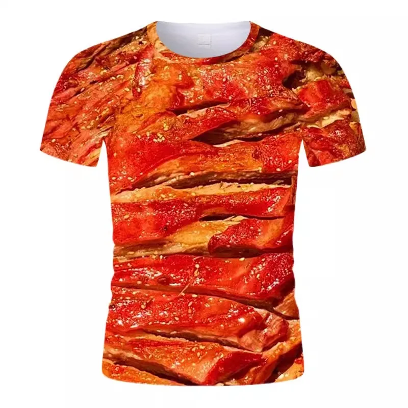 

Summer New 3D Printing Gourmet Barbecue Steak Pattern Fashion Harajuku Street Men's Loose Sportswear Top Short Sleeve T-shirt。