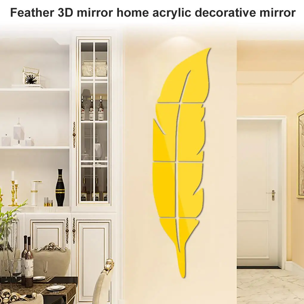 Перо 3D зеркальная Настенная Наклейка домашний Декор Гостиная Спальня