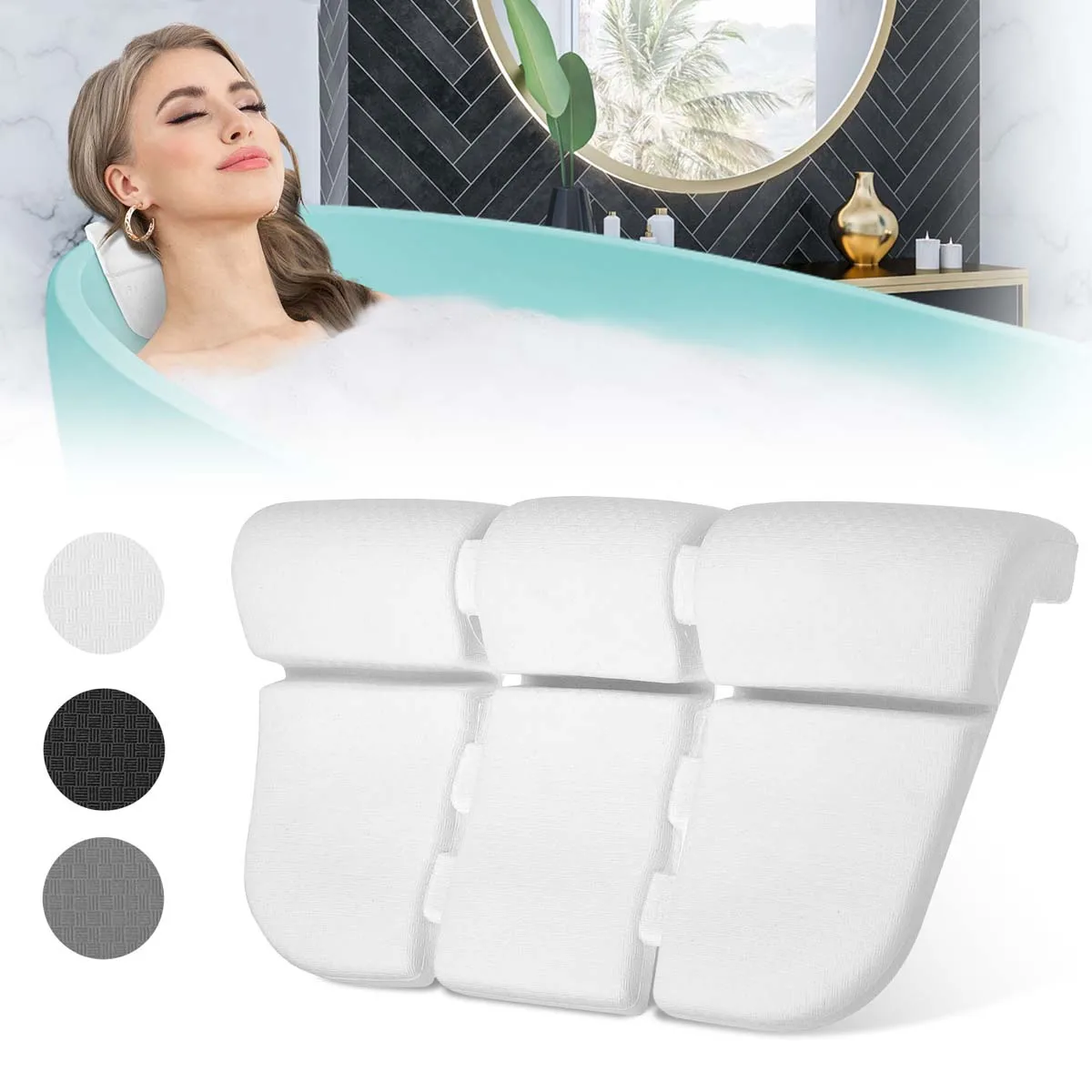 

Bath Pillow Ergonomic Bathtub Cushion for Neck Head Shoulder Pillow with Mesh for Neck and Back Support Home Bathroom Supplies