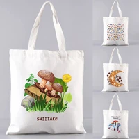 fashion mushroom printing foldable eco friendly shopping bag tote folding pouch canvas convenient for travel grocery handbags
