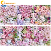 chenistory modern paint by numbers hand painting decorative paintings pink roses flower painting numbers wall decor diy gift