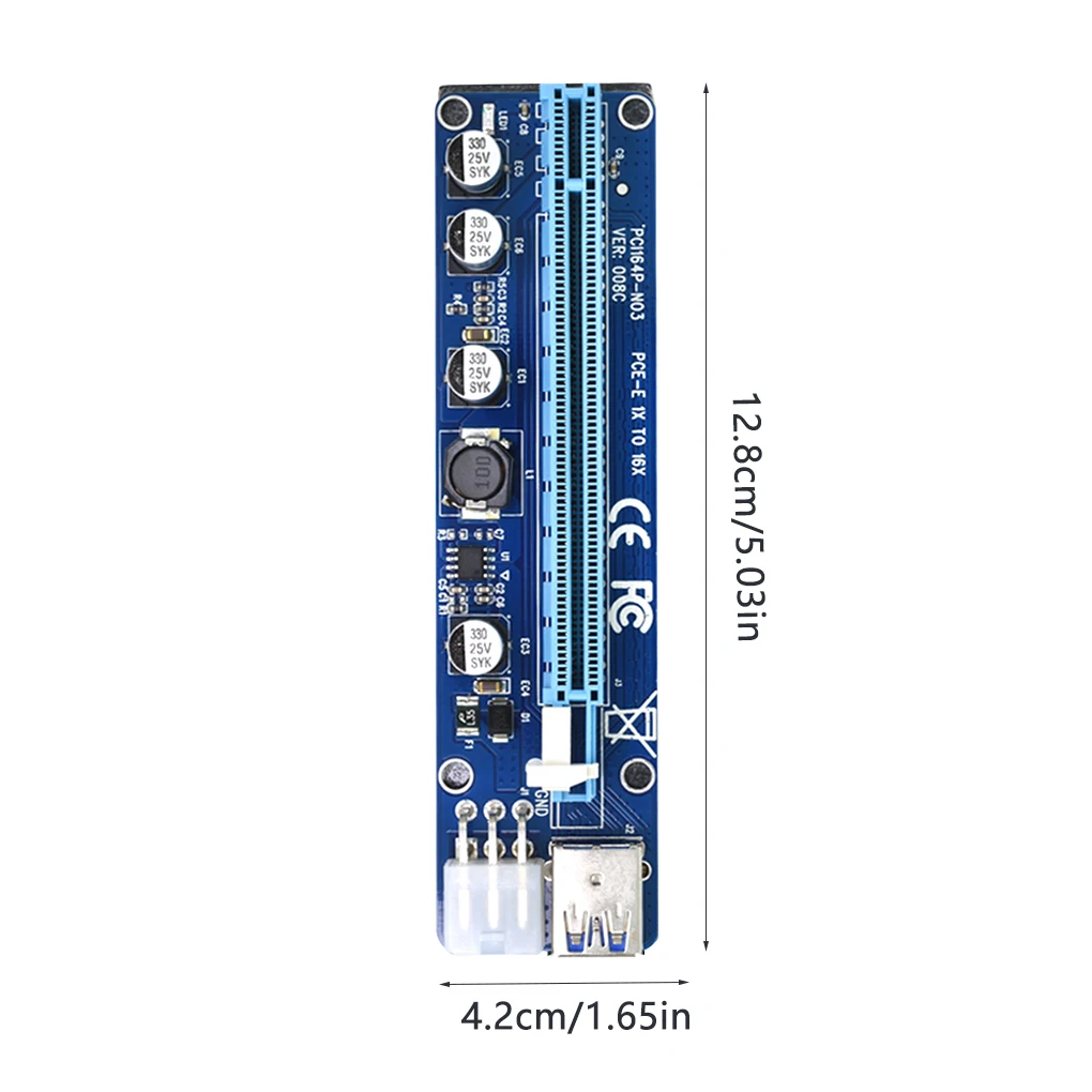 

ELENXS VER008C Molex 6 pin PCI Express PCIE PCI-E Riser Card 008C 1X to 16X Extender 60cm USB3.0 Cable Mining Bitcoin Miner